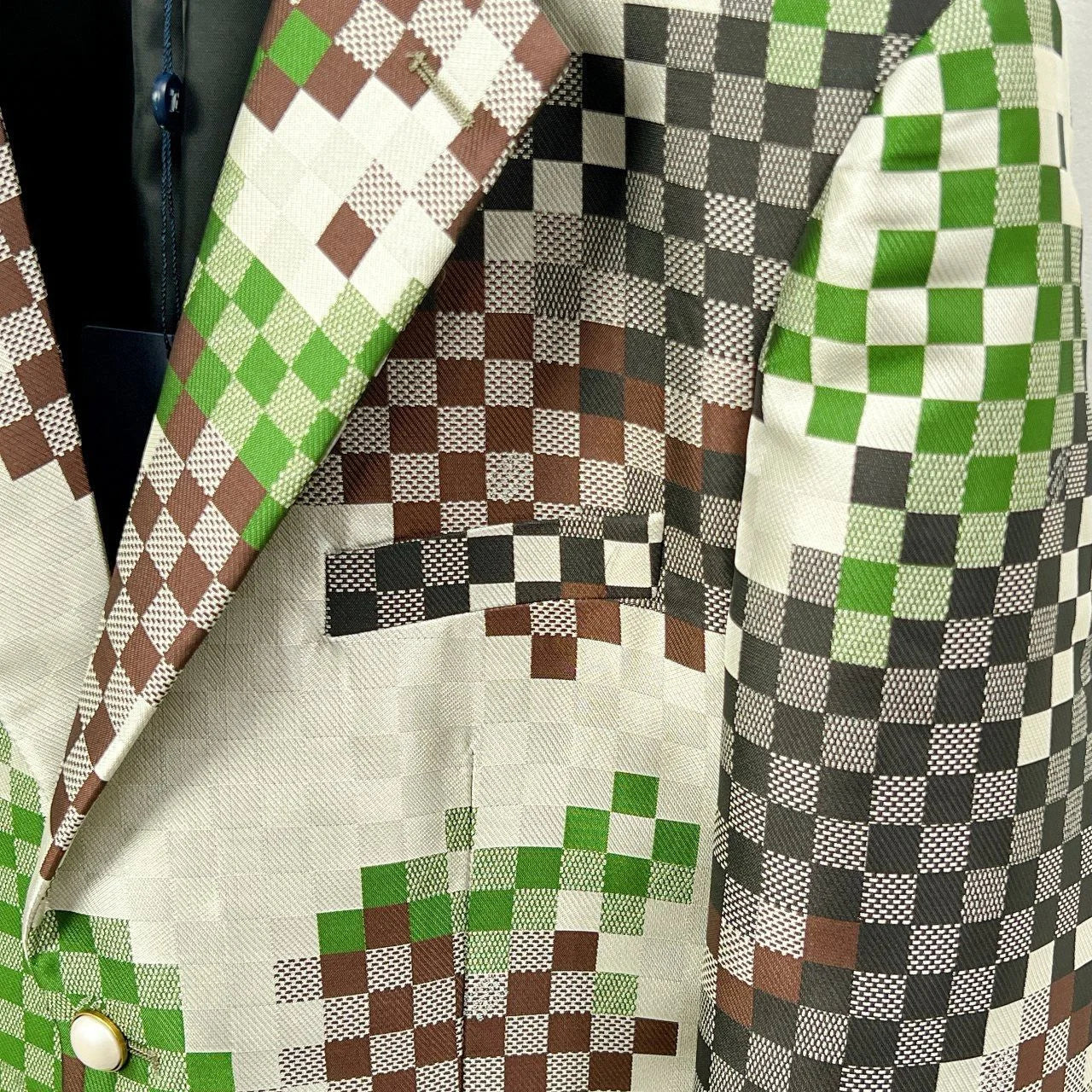 LOUIS VUITTON || Men’s Green and Earth-Tone Pixelated Damier Pattern Blazer
