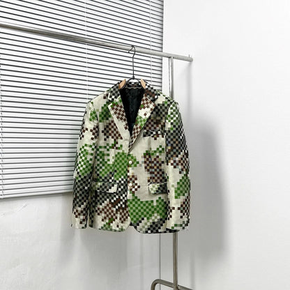 LOUIS VUITTON || Men’s Green and Earth-Tone Pixelated Damier Pattern Blazer