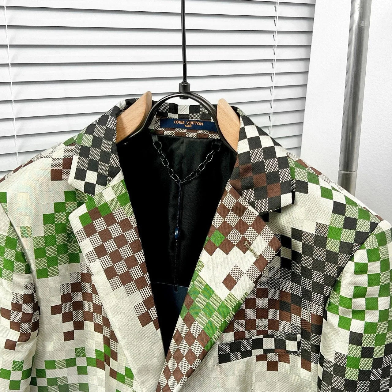 LOUIS VUITTON || Men’s Green and Earth-Tone Pixelated Damier Pattern Blazer