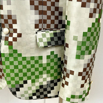 LOUIS VUITTON || Men’s Green and Earth-Tone Pixelated Damier Pattern Blazer