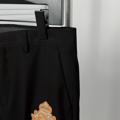 DOLCE & GABBANA || Black Slim-Fit Blazer and Trousers Set with Metallic Logo Patch & Gold Crest