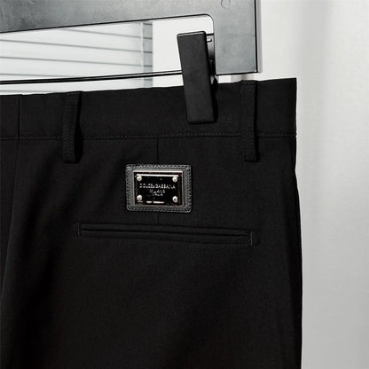 DOLCE & GABBANA || Black Slim-Fit Blazer and Trousers Set with Metallic Logo Patch & Gold Crest