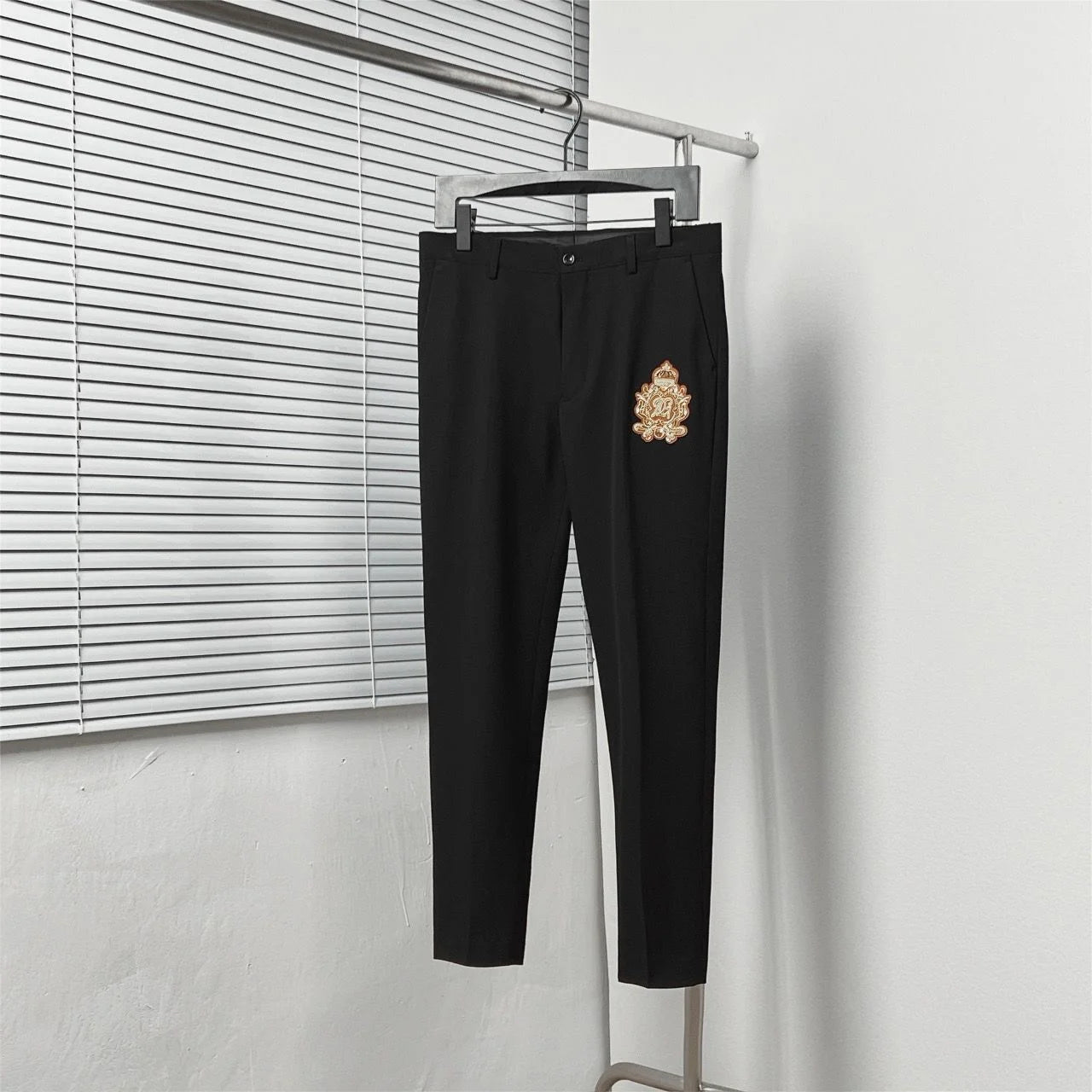 DOLCE & GABBANA || Black Slim-Fit Blazer and Trousers Set with Metallic Logo Patch & Gold Crest
