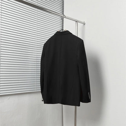 DOLCE & GABBANA || Black Slim-Fit Blazer and Trousers Set with Metallic Logo Patch & Gold Crest