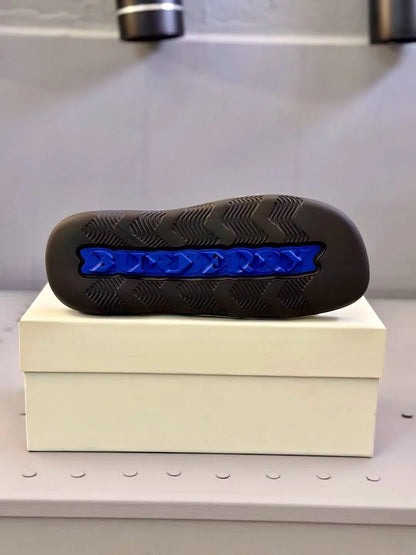 BURBERRY || Vintage Check Slides with Blue Logo Inset - Luxury Men’s/Unisex Sandals