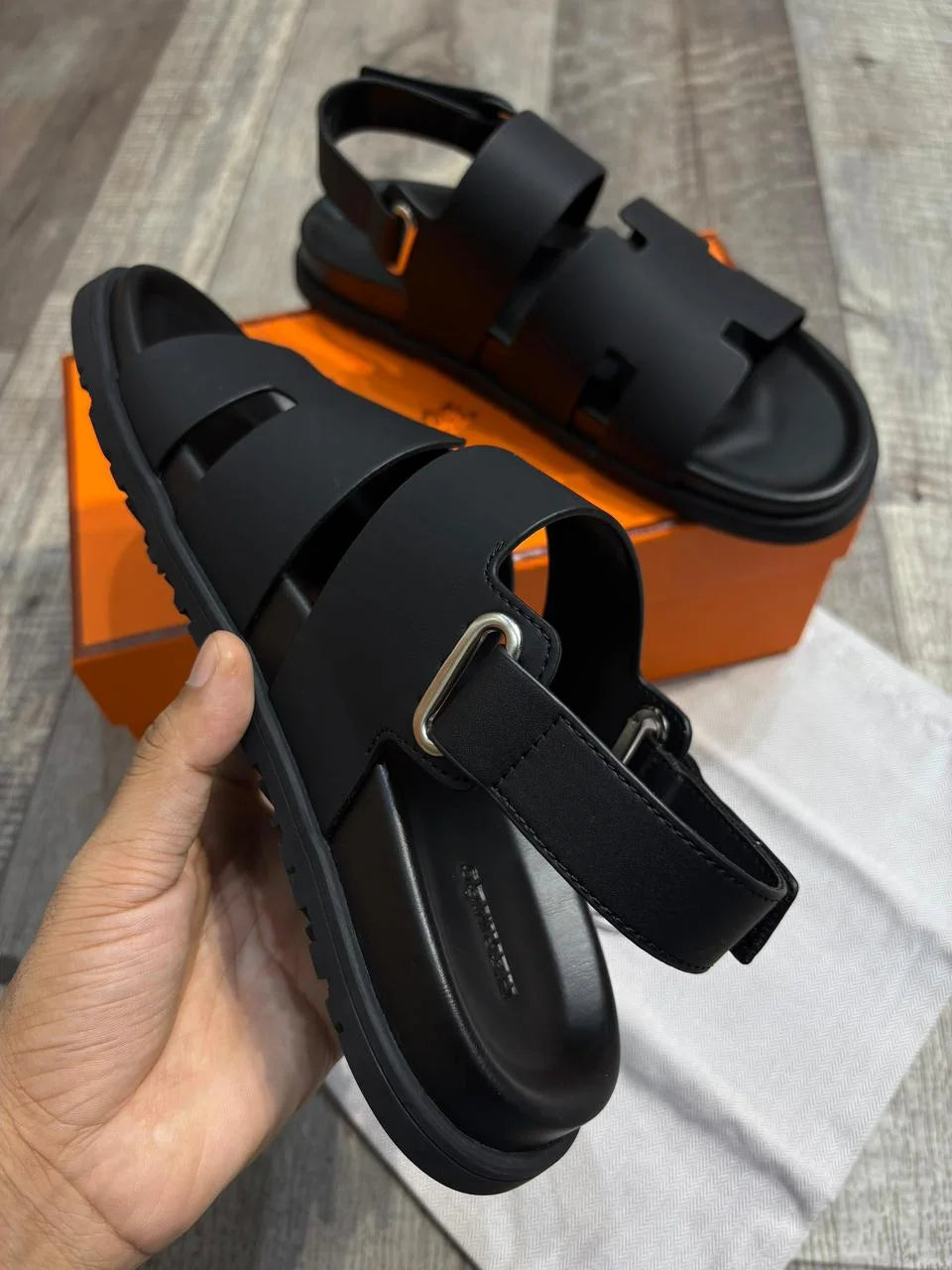 HERMES || Genius Sandal in Calfskin – Sleek Black Luxury Leather Men’s Sandal