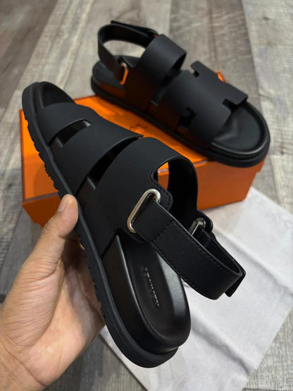 HERMES || Genius Sandal in Calfskin – Sleek Black Luxury Leather Men’s Sandal