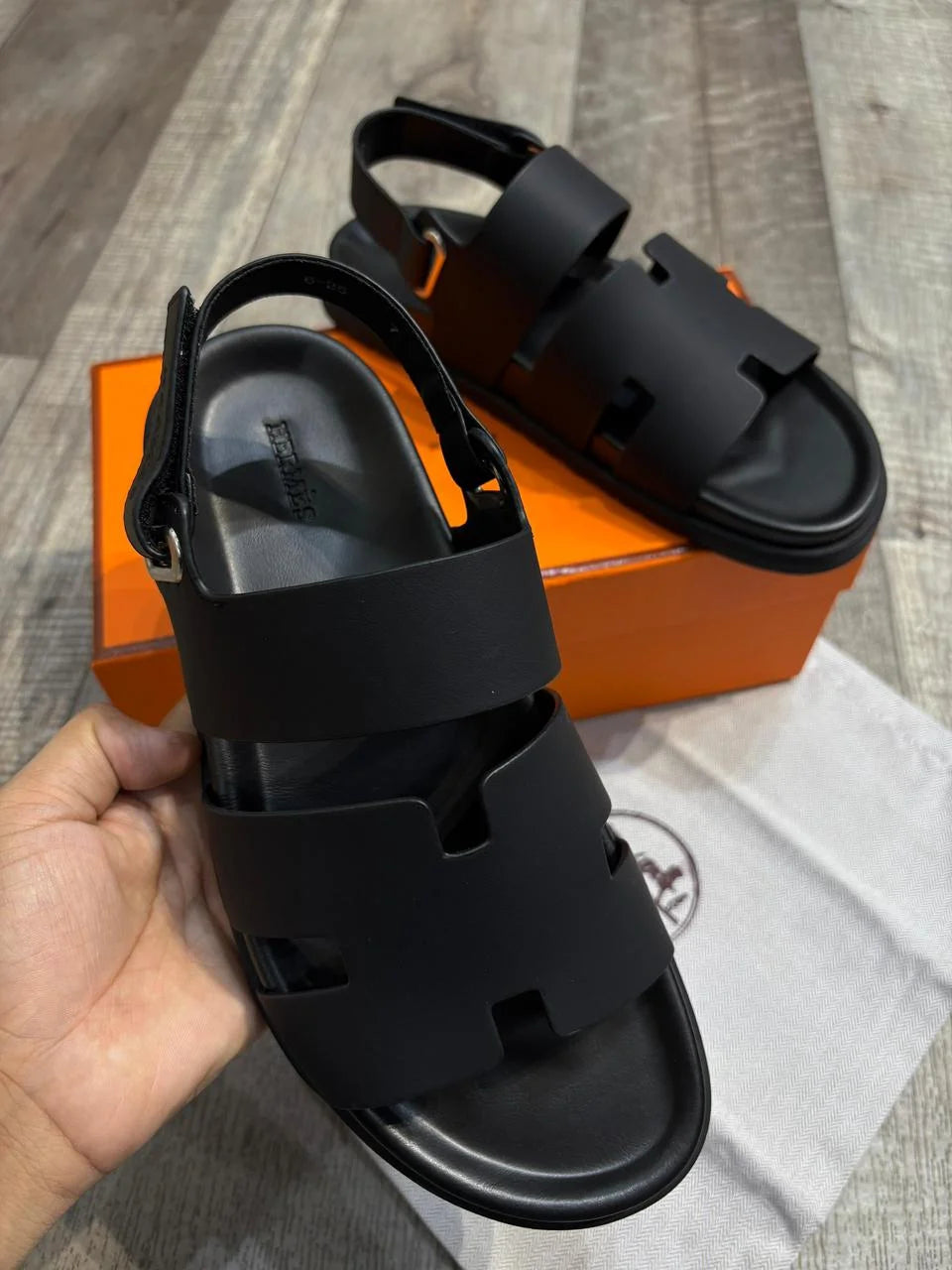HERMES || Genius Sandal in Calfskin – Sleek Black Luxury Leather Men’s Sandal