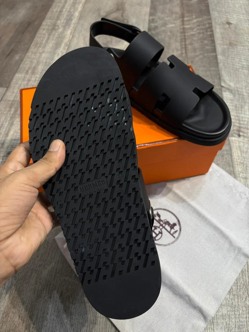 HERMES || Genius Sandal in Calfskin – Sleek Black Luxury Leather Men’s Sandal