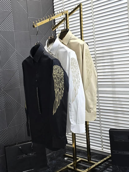 ARM*NI EXCH*NGE || Men's Wing Embroidered Long-Sleeve Slim Fit Shirt