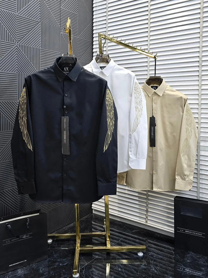 ARM*NI EXCH*NGE || Men's Wing Embroidered Long-Sleeve Slim Fit Shirt