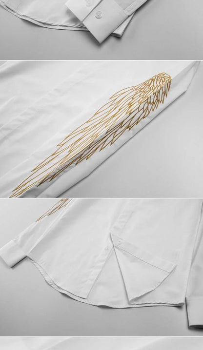 ARM*NI EXCH*NGE || Men's Wing Embroidered Long-Sleeve Slim Fit Shirt