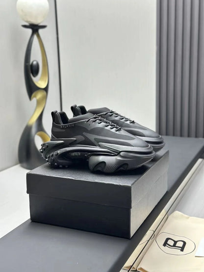 BALMAIN || Unicorn Low-Top Sneakers in Neoprene and Leather – Matte Black