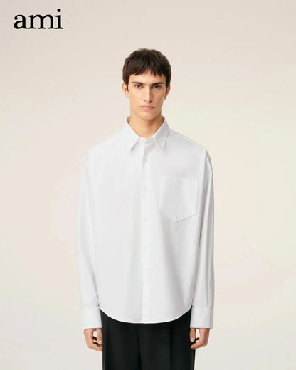 AMI PARIS || Men's Button-Down Shirt with Small A Heart Logo