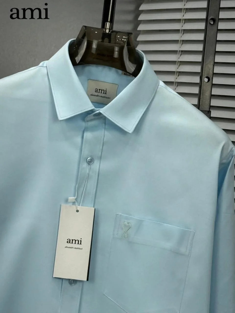AMI PARIS || Men's Button-Down Shirt with Small A Heart Logo
