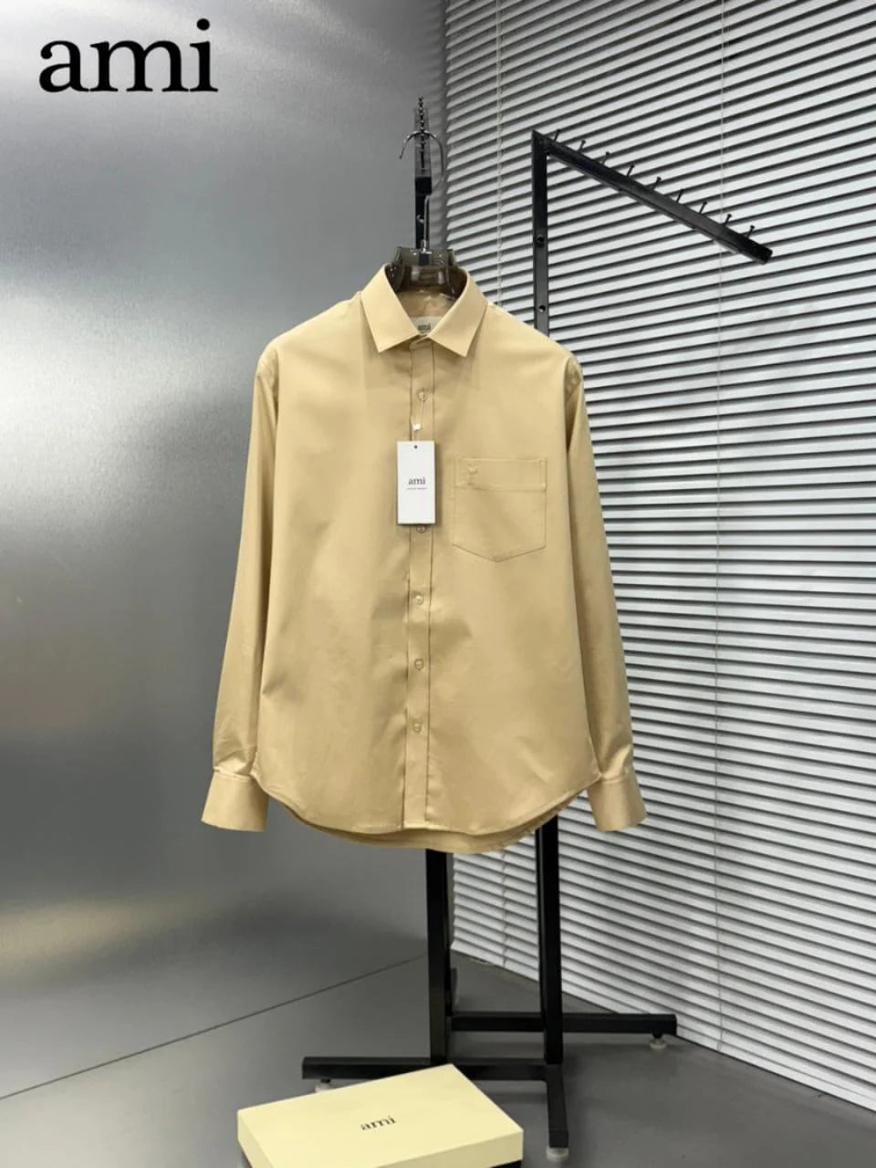 AMI PARIS || Men's Button-Down Shirt with Small A Heart Logo