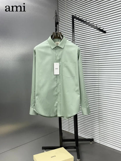 AMI PARIS || Men's Button-Down Shirt with Small A Heart Logo