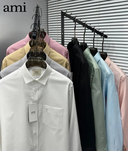 AMI PARIS || Men's Button-Down Shirt with Small A Heart Logo