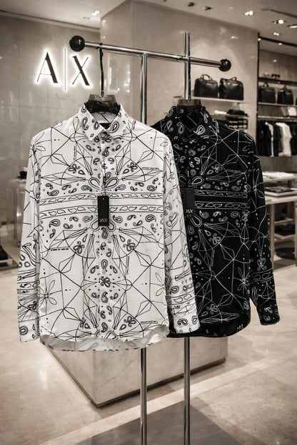 ARM*NI EXCH*NGE || Men's Bandana Geometric Print Long-Sleeve Shirt