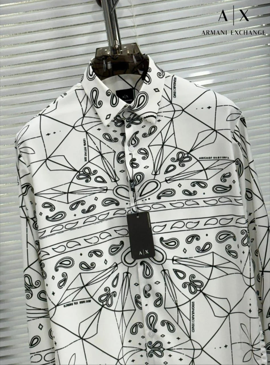 ARM*NI EXCH*NGE || Men's Bandana Geometric Print Long-Sleeve Shirt