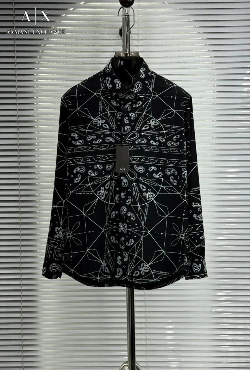 ARM*NI EXCH*NGE || Men's Bandana Geometric Print Long-Sleeve Shirt