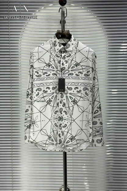 ARM*NI EXCH*NGE || Men's Bandana Geometric Print Long-Sleeve Shirt