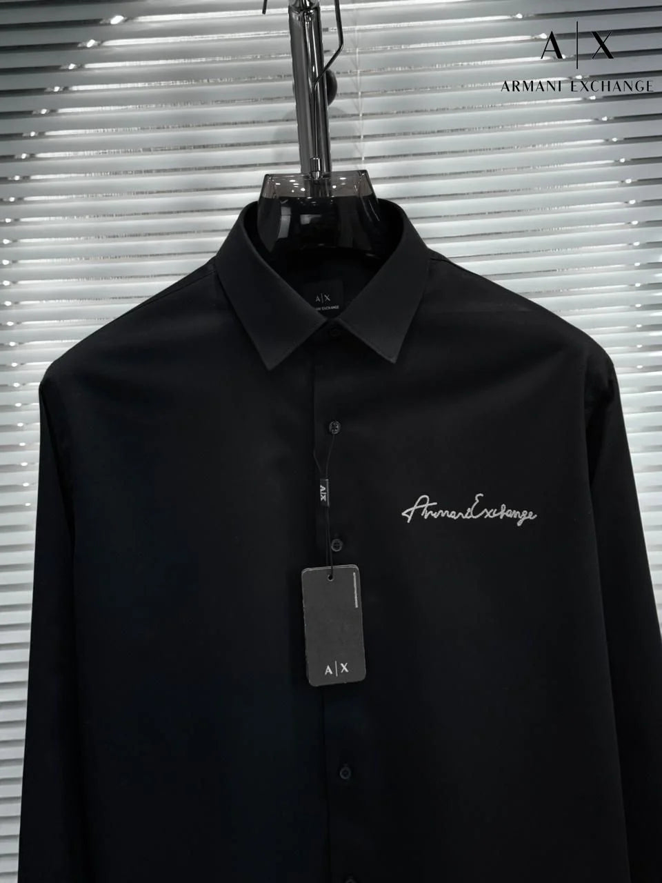 ARM*NI EXCH*NGE || Men's Slim-Fit Script Logo Button-Down Shirt