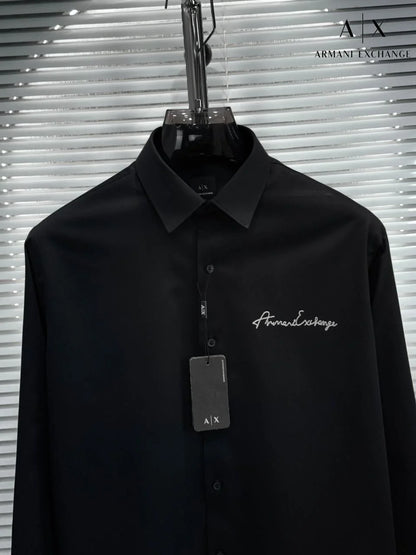 ARM*NI EXCH*NGE || Men's Slim-Fit Script Logo Button-Down Shirt