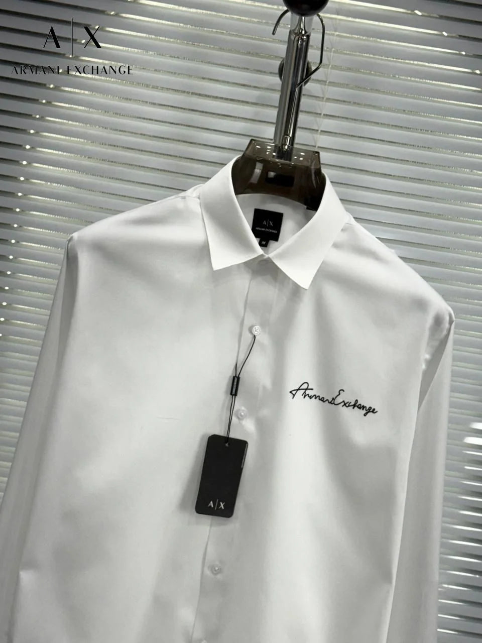 ARM*NI EXCH*NGE || Men's Slim-Fit Script Logo Button-Down Shirt