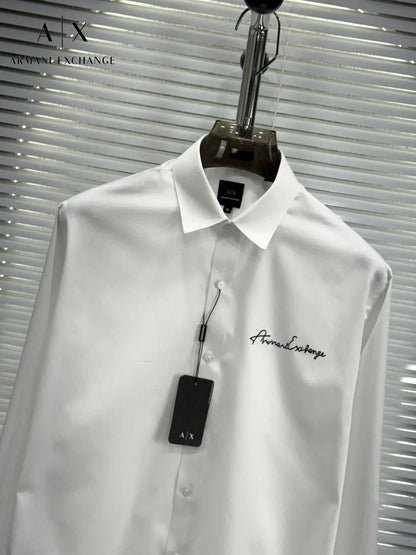ARM*NI EXCH*NGE || Men's Slim-Fit Script Logo Button-Down Shirt