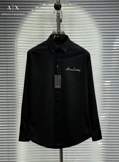 ARM*NI EXCH*NGE || Men's Slim-Fit Script Logo Button-Down Shirt