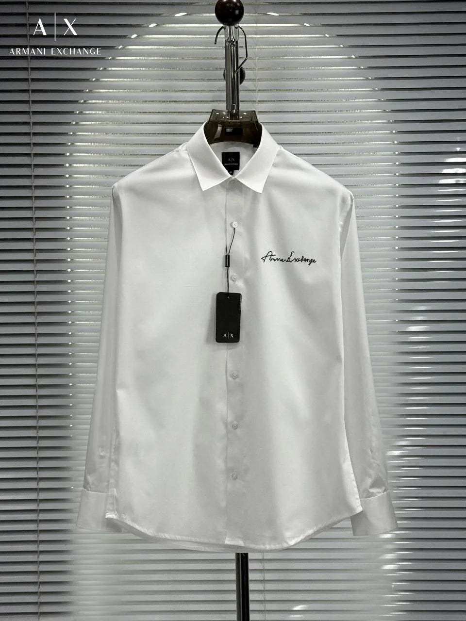 ARM*NI EXCH*NGE || Men's Slim-Fit Script Logo Button-Down Shirt