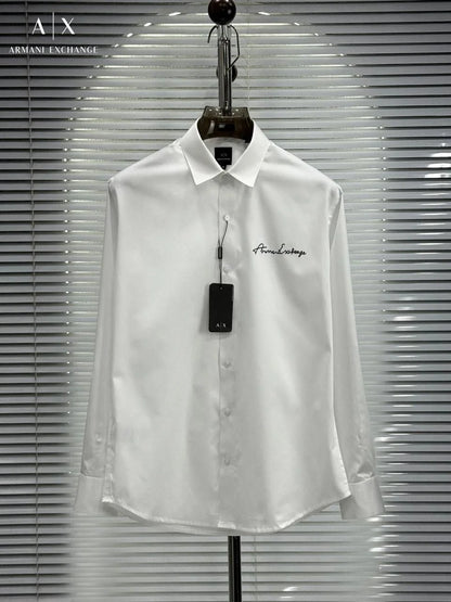 ARM*NI EXCH*NGE || Men's Slim-Fit Script Logo Button-Down Shirt