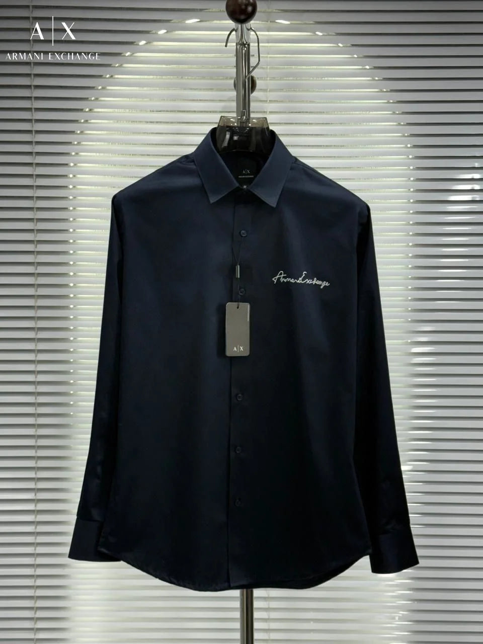 ARM*NI EXCH*NGE || Men's Slim-Fit Script Logo Button-Down Shirt