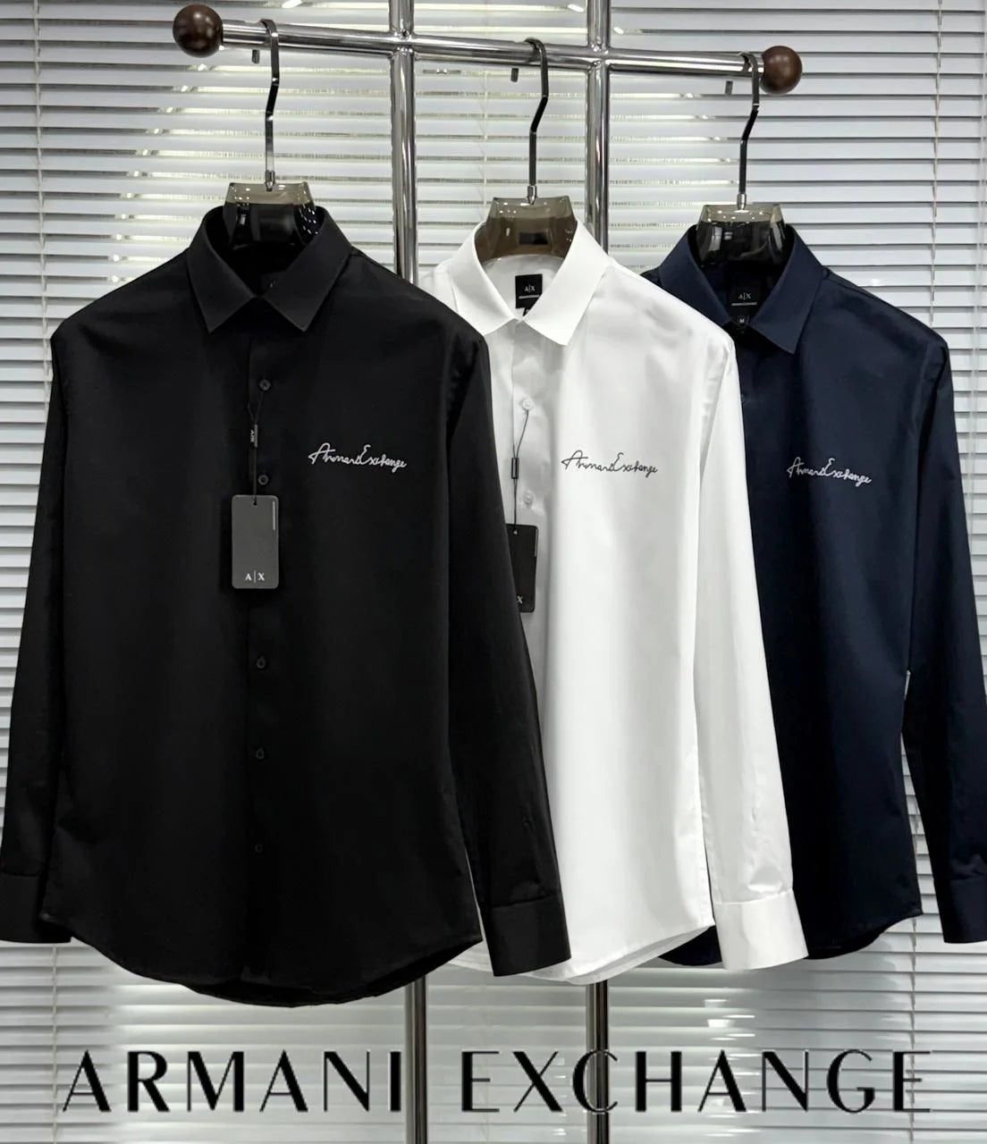 ARM*NI EXCH*NGE || Men's Slim-Fit Script Logo Button-Down Shirt
