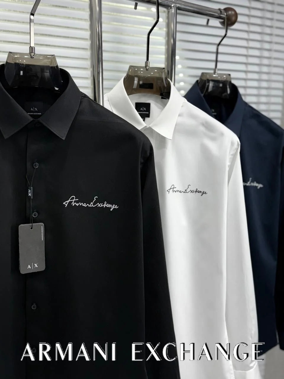 ARM*NI EXCH*NGE || Men's Slim-Fit Script Logo Button-Down Shirt