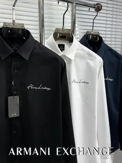 ARM*NI EXCH*NGE || Men's Slim-Fit Script Logo Button-Down Shirt