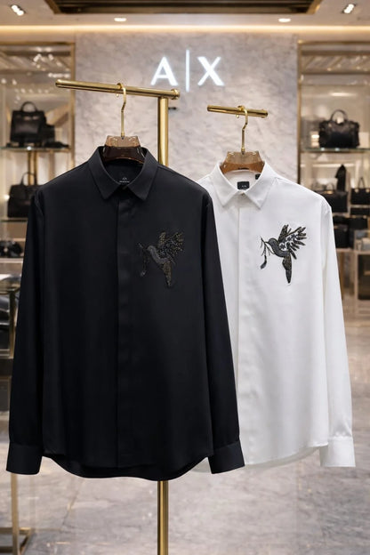 ARM*NI EXCH*NGE || A|X Crystal-Embellished Bird Motif Button-Down Shirt