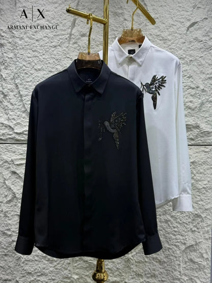 ARM*NI EXCH*NGE || A|X Crystal-Embellished Bird Motif Button-Down Shirt