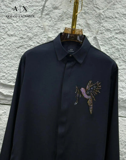 ARM*NI EXCH*NGE || A|X Crystal-Embellished Bird Motif Button-Down Shirt
