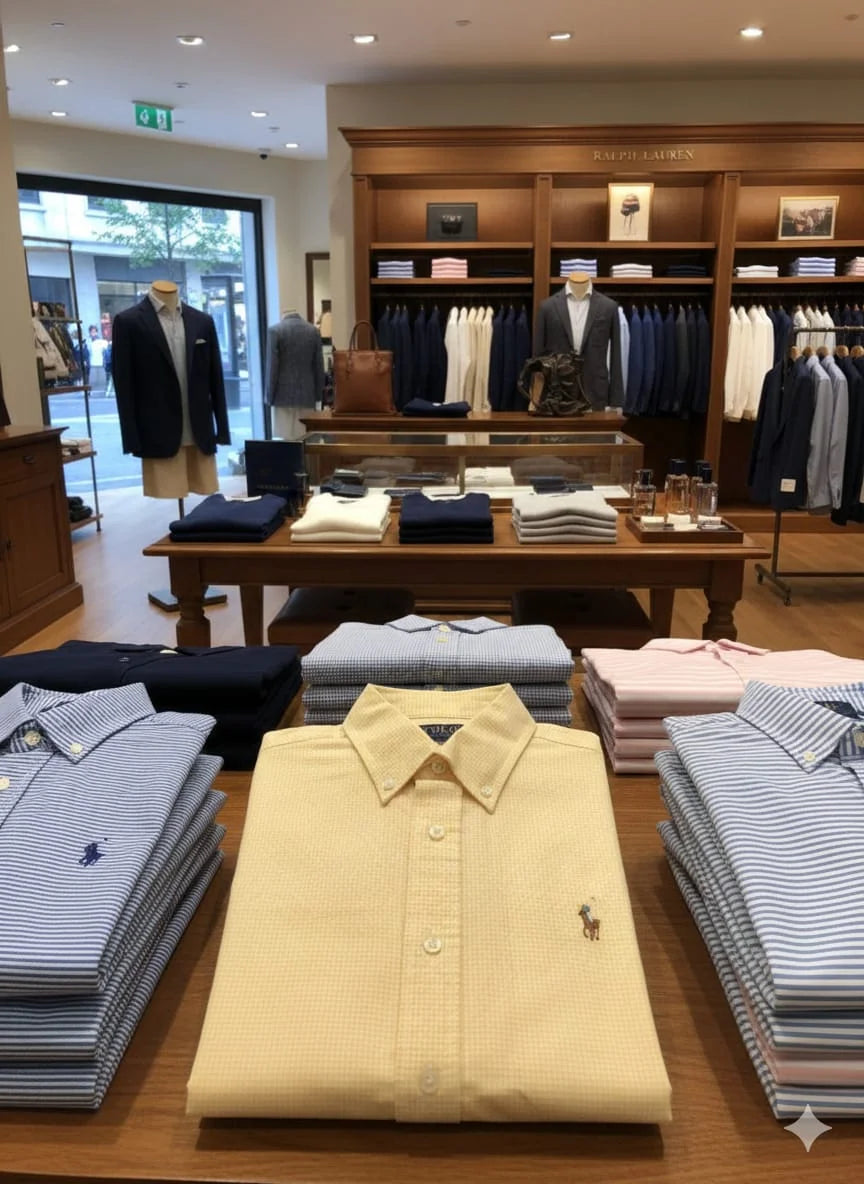 POLO RALPH LAUREN || Men's Slim Fit Yellow/Skyblue Gingham Oxford Shirt – Button-Down Collar