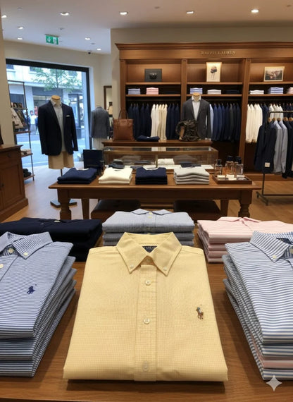 POLO RALPH LAUREN || Men's Slim Fit Yellow/Skyblue Gingham Oxford Shirt – Button-Down Collar