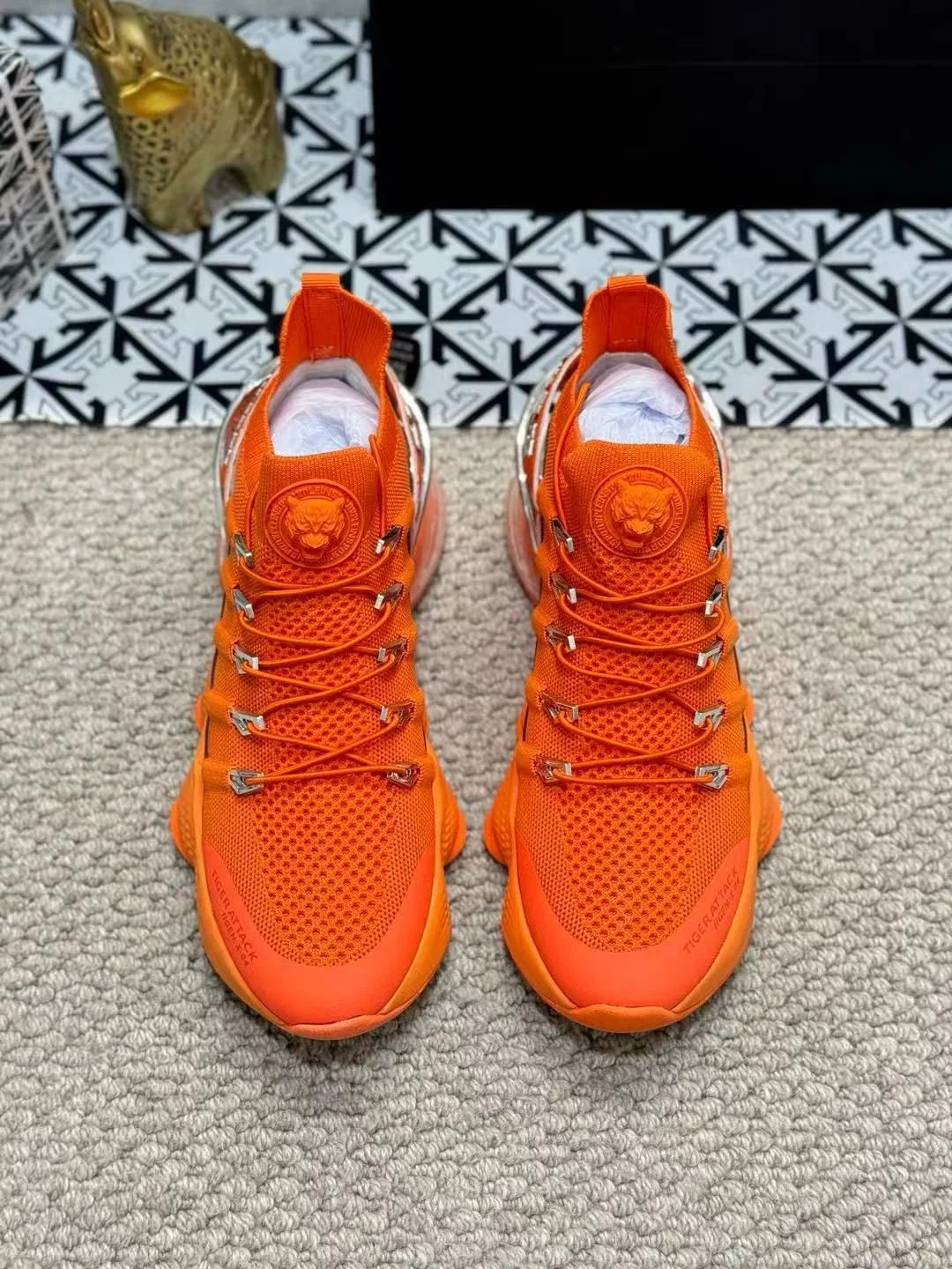 PHILIPP PLEIN || Plein Sport Tiger Attack Gen.X-04 Orange Knit Tech Sneakers
