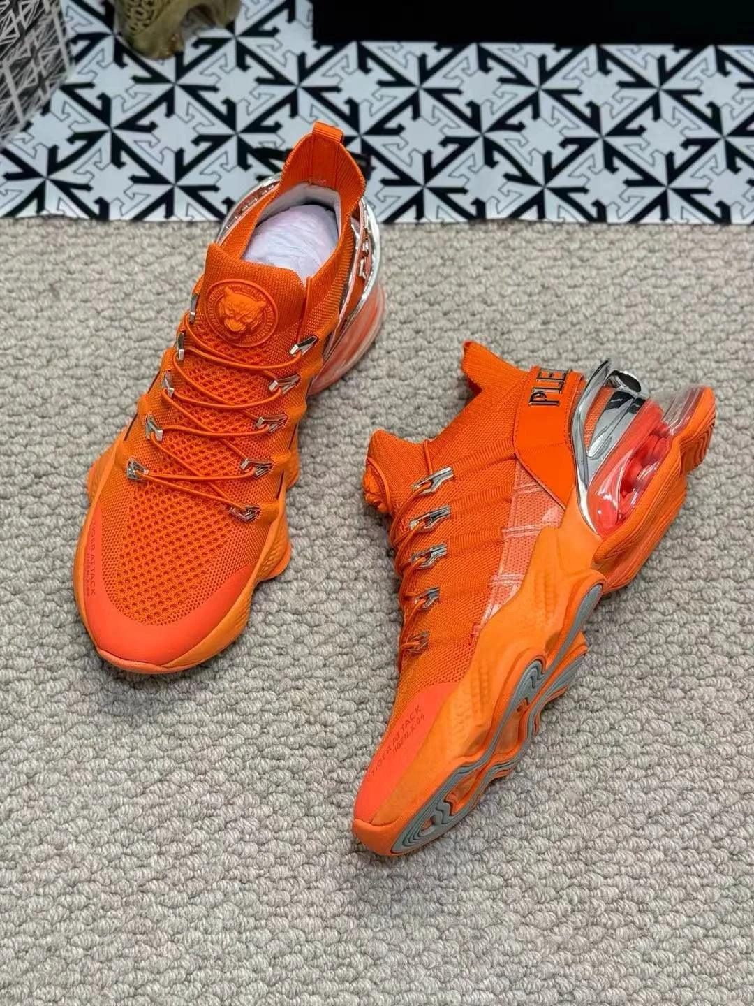 PHILIPP PLEIN || Plein Sport Tiger Attack Gen.X-04 Orange Knit Tech Sneakers
