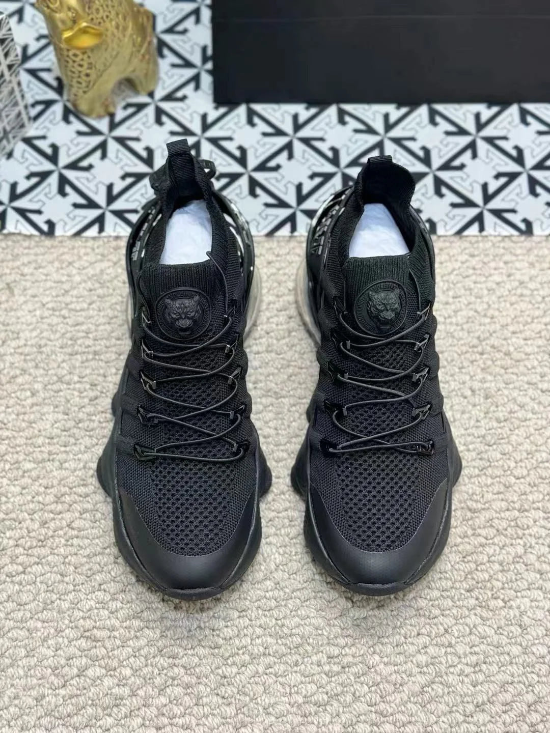PHILIPP PLEIN || "Tiger Attack" Sneakers – Triple Black Performance Runner Plein Sport