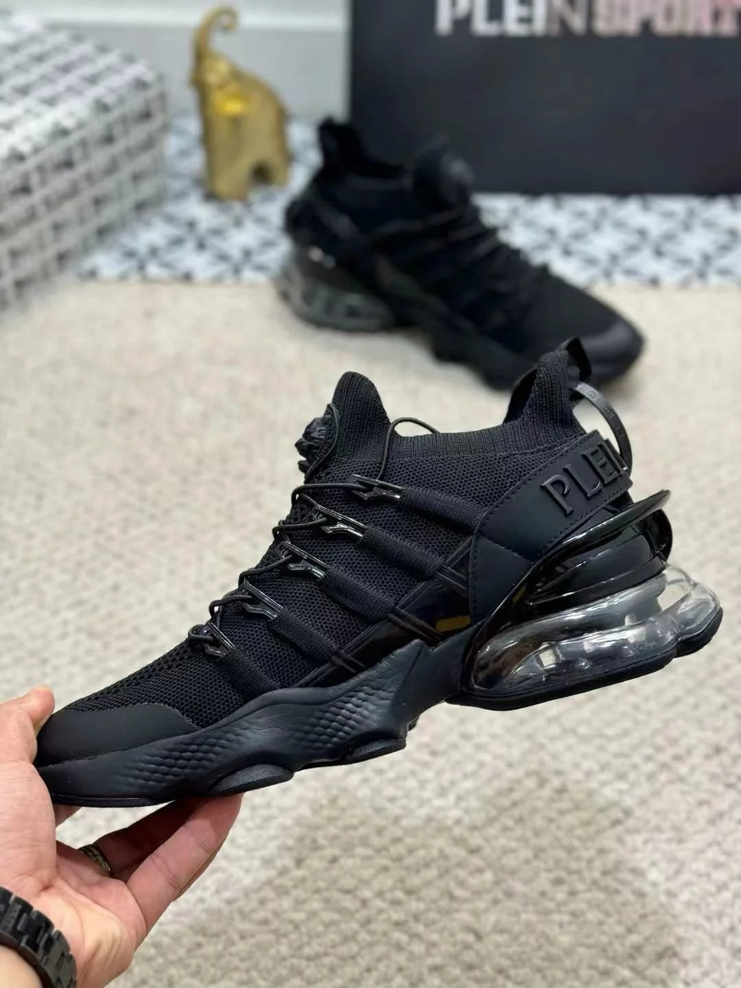 PHILIPP PLEIN || "Tiger Attack" Sneakers – Triple Black Performance Runner Plein Sport