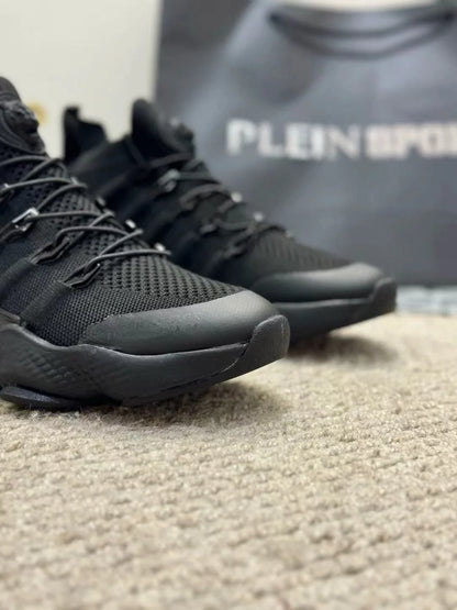 PHILIPP PLEIN || "Tiger Attack" Sneakers – Triple Black Performance Runner Plein Sport