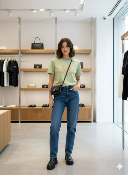 BALENCIAGA || Women’s BB Laurel Logo T-Shirt – Premium Cotton Streetwear Tee | Designer Short Sleeve Top in Black, Olive, Mustard & Sage