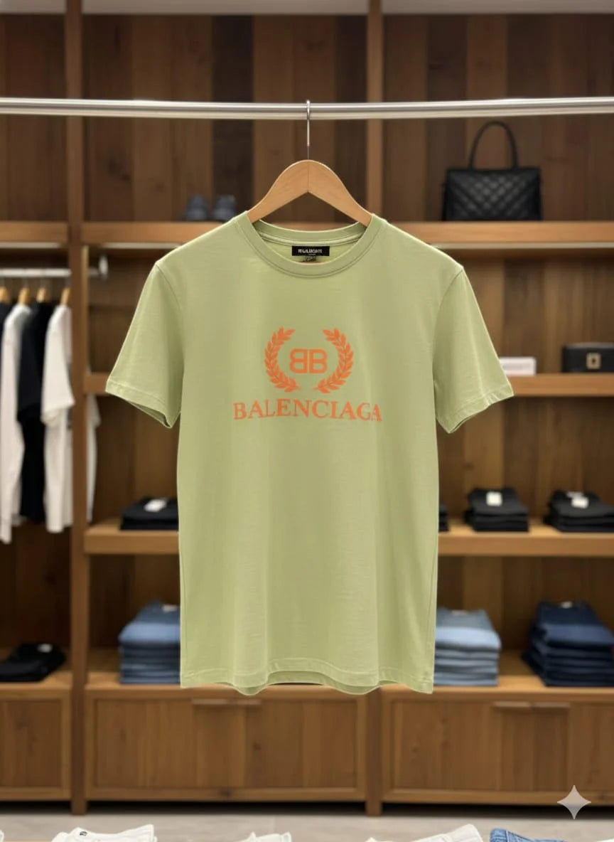 BALENCIAGA || Women’s BB Laurel Logo T-Shirt – Premium Cotton Streetwear Tee | Designer Short Sleeve Top in Black, Olive, Mustard & Sage