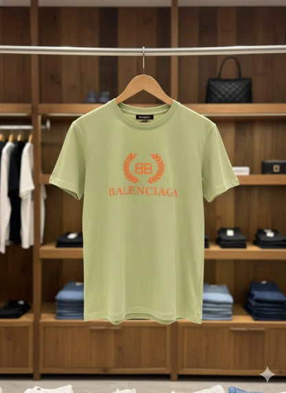 BALENCIAGA || Women’s BB Laurel Logo T-Shirt – Premium Cotton Streetwear Tee | Designer Short Sleeve Top in Black, Olive, Mustard & Sage